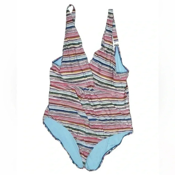 Anne Cole | One-Piece Striped Coastal Beach Pool Padded Cups Swimsuit Size 14 - Picture 2 of 3